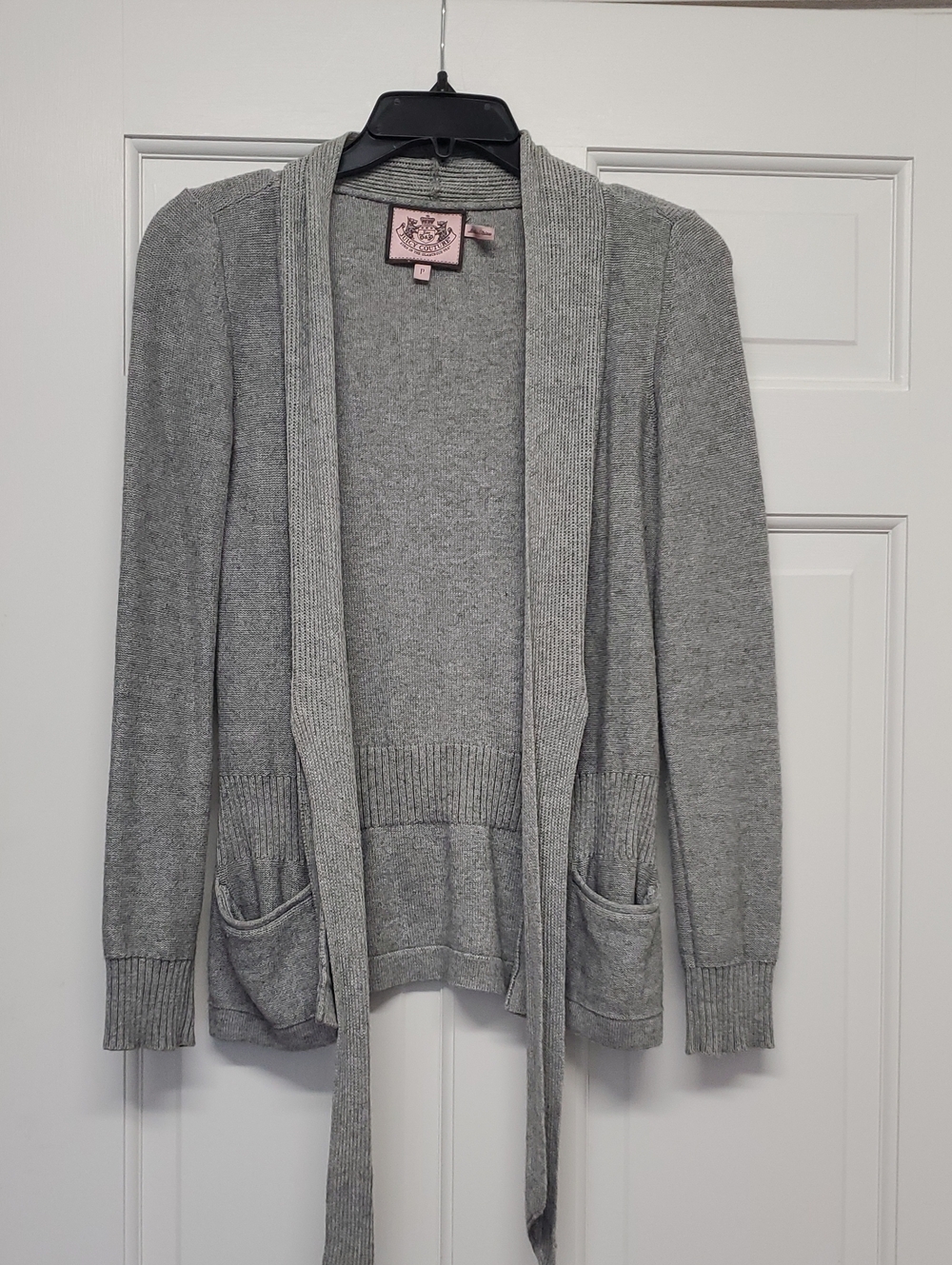 JUICY COUTURE Gray Open-Front Cardigan with Front Pockets, Petite
